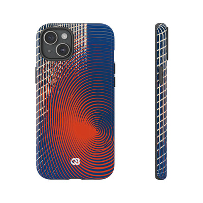 Blue Tough Phone Case for iPhone - Orange Orbit Grid