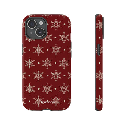 Cream Snowflake Crimson iPhone 15 Skal - Tough
