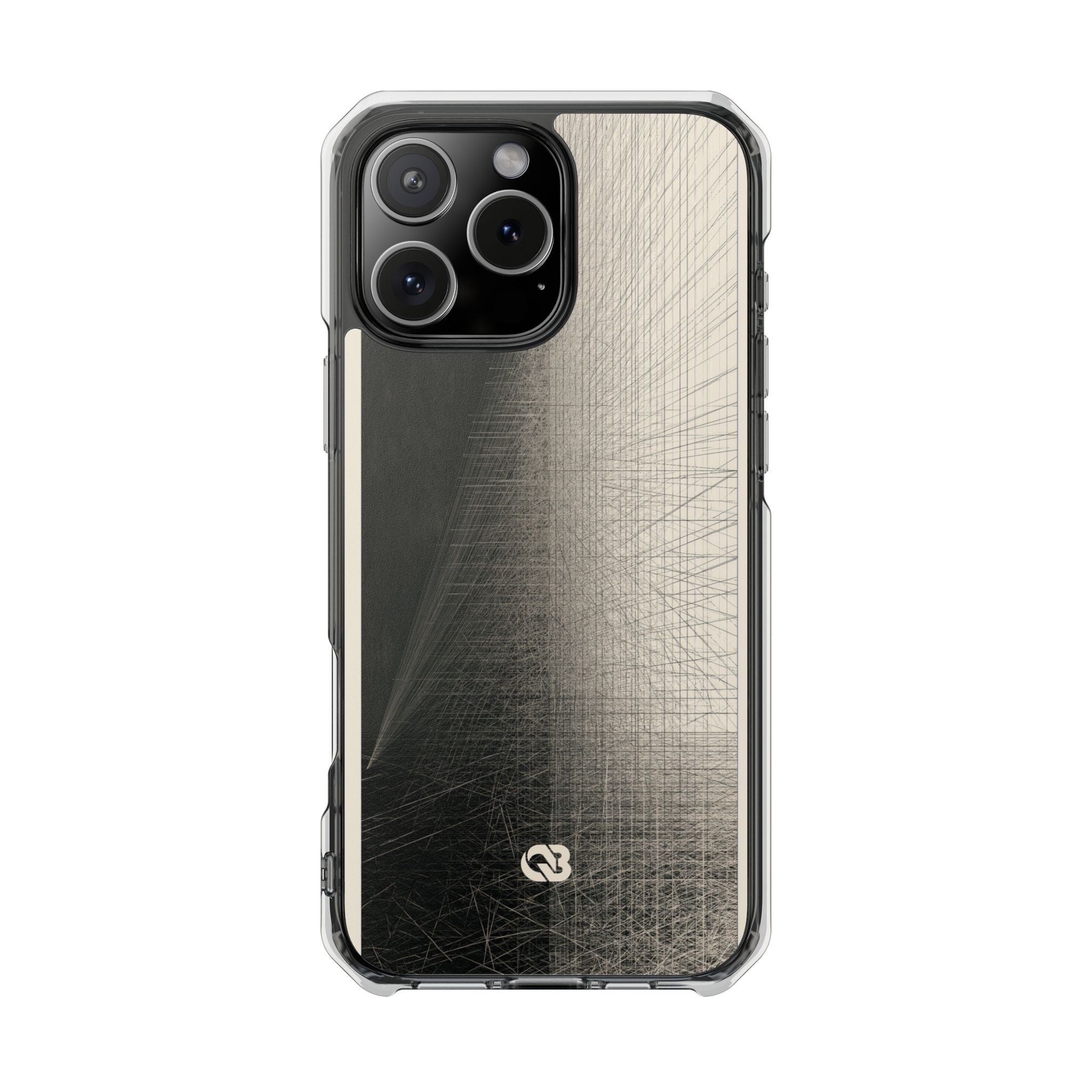 Beige Impact MagSafe Phone Case for iPhone - Brutalist Graphite Grid