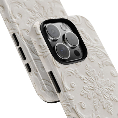 White Tough Phone Case for iPhone - Alabaster Floral Relief