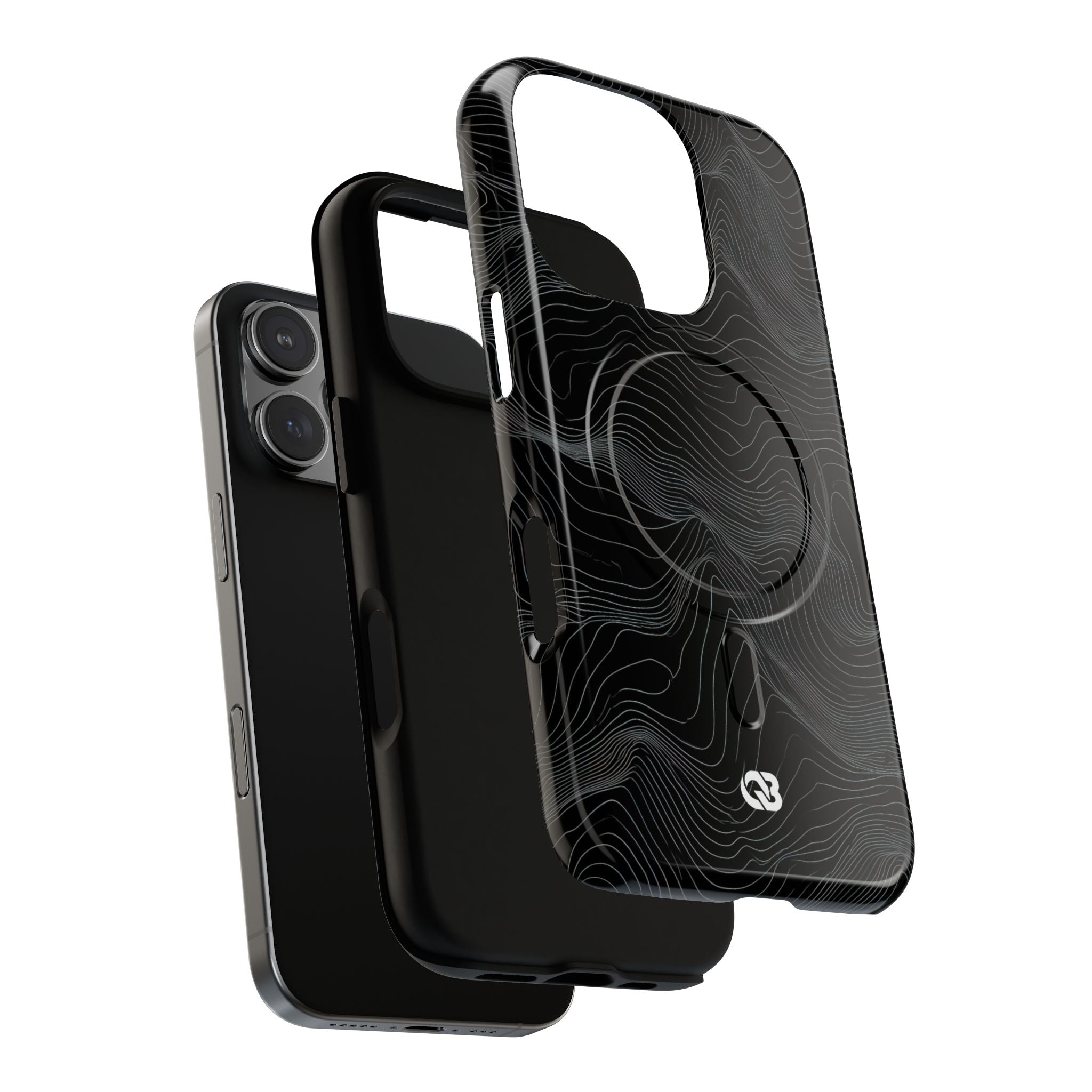 Black Tough 2.0 Magsafe Phone Case for iPhone - Obsidian Topo Wireframe