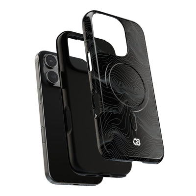 Black Tough 2.0 Magsafe Phone Case for iPhone - Obsidian Topo Wireframe