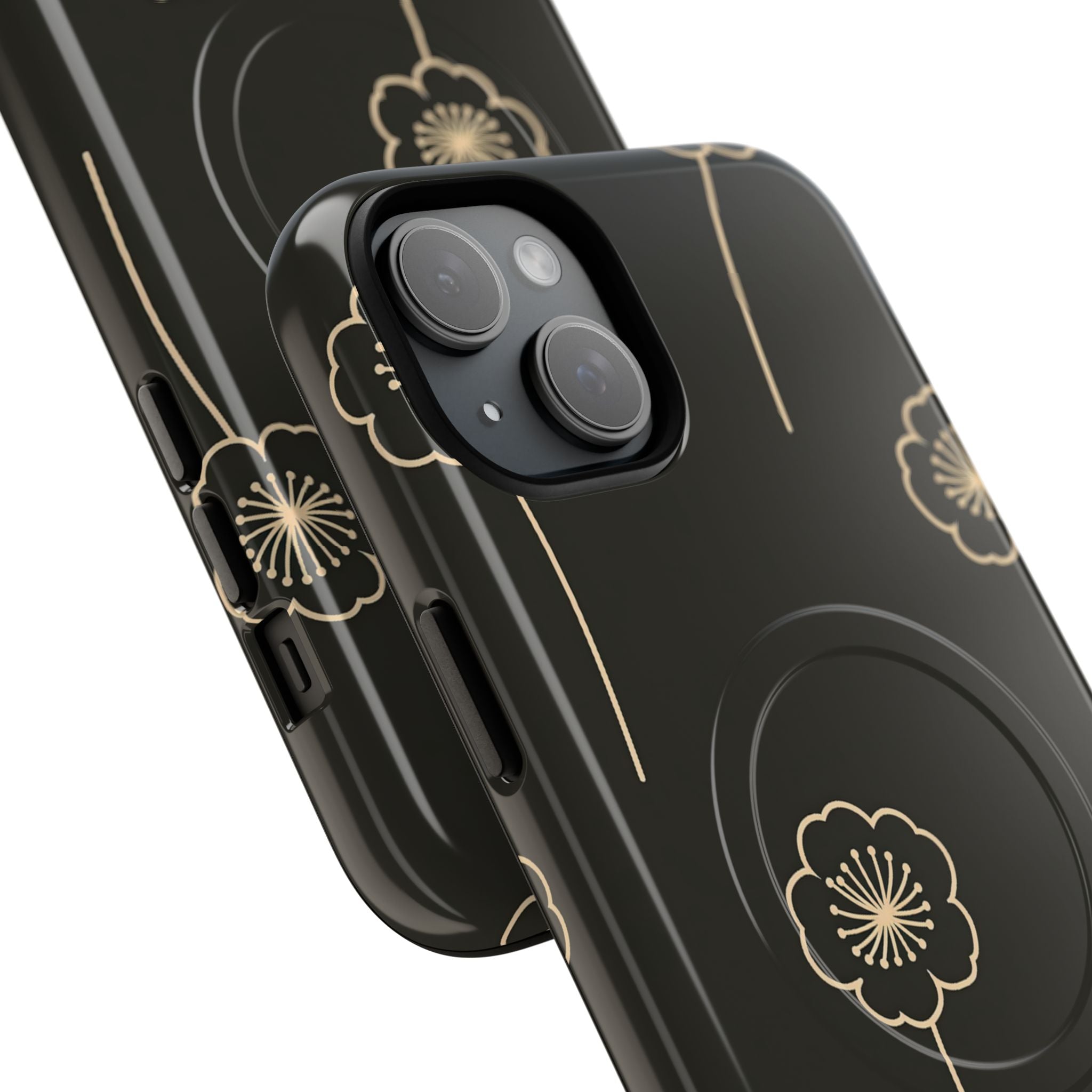 Black Tough 2.0 Magsafe Phone Case for iPhone - Obsidian Sand Petals