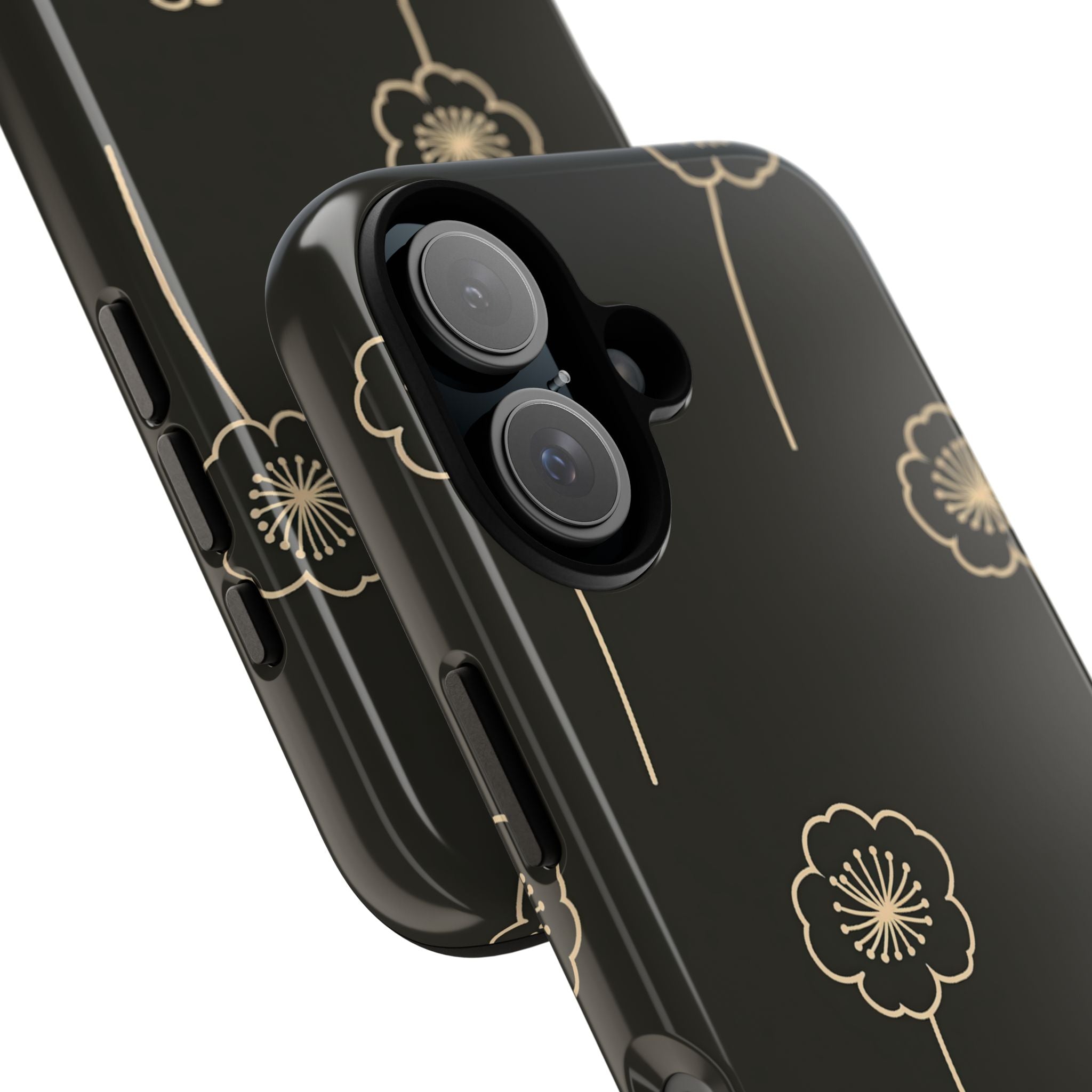 Black Tough Phone Case for iPhone - Obsidian Sand Petals