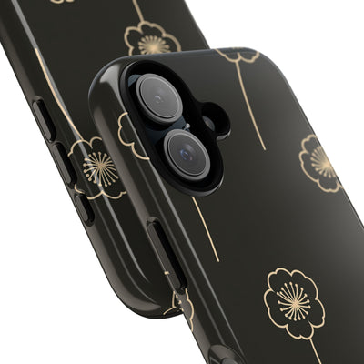 Black Tough Phone Case for iPhone - Obsidian Sand Petals