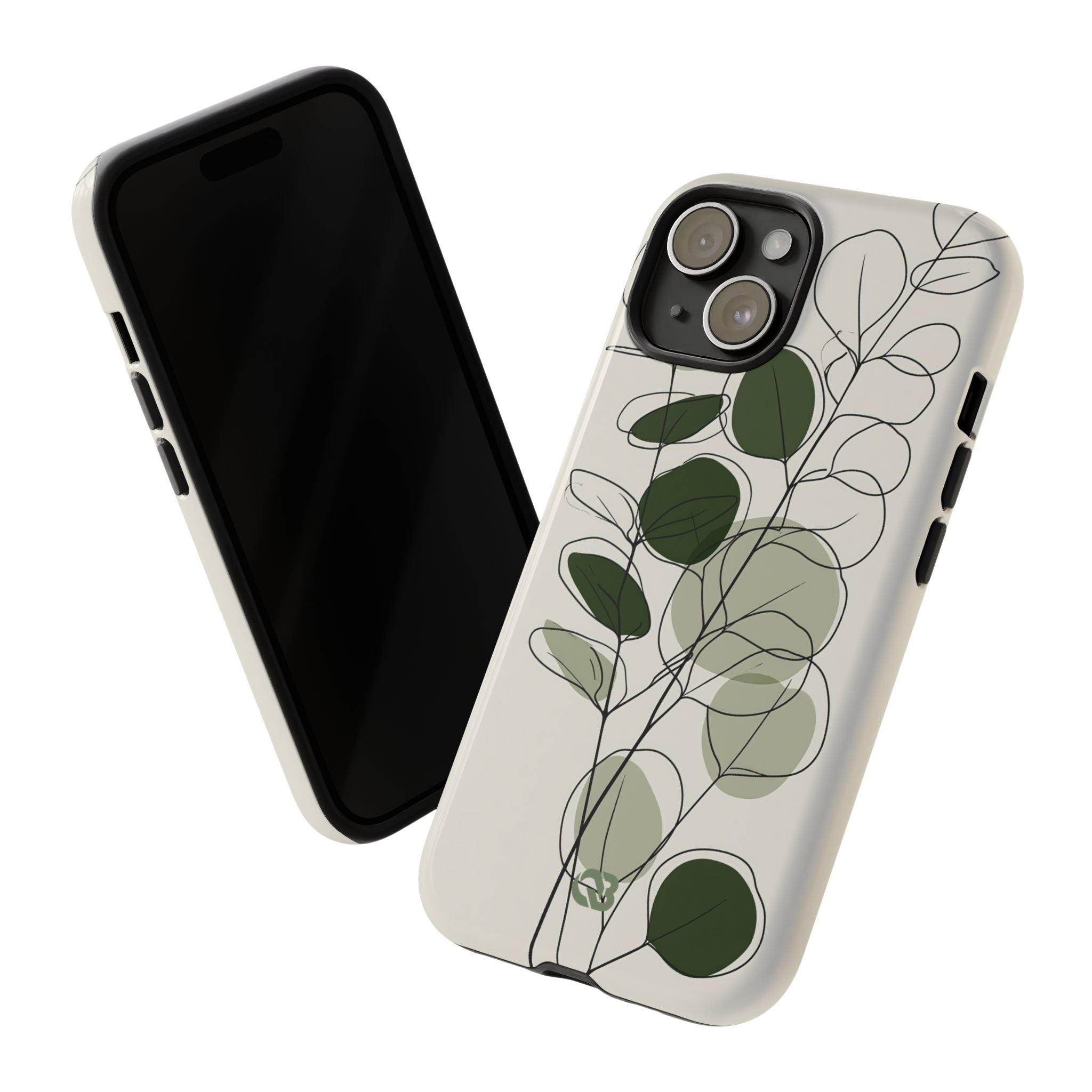 Green Tough Phone Case for iPhone - Muted Eucalyptus Sketch