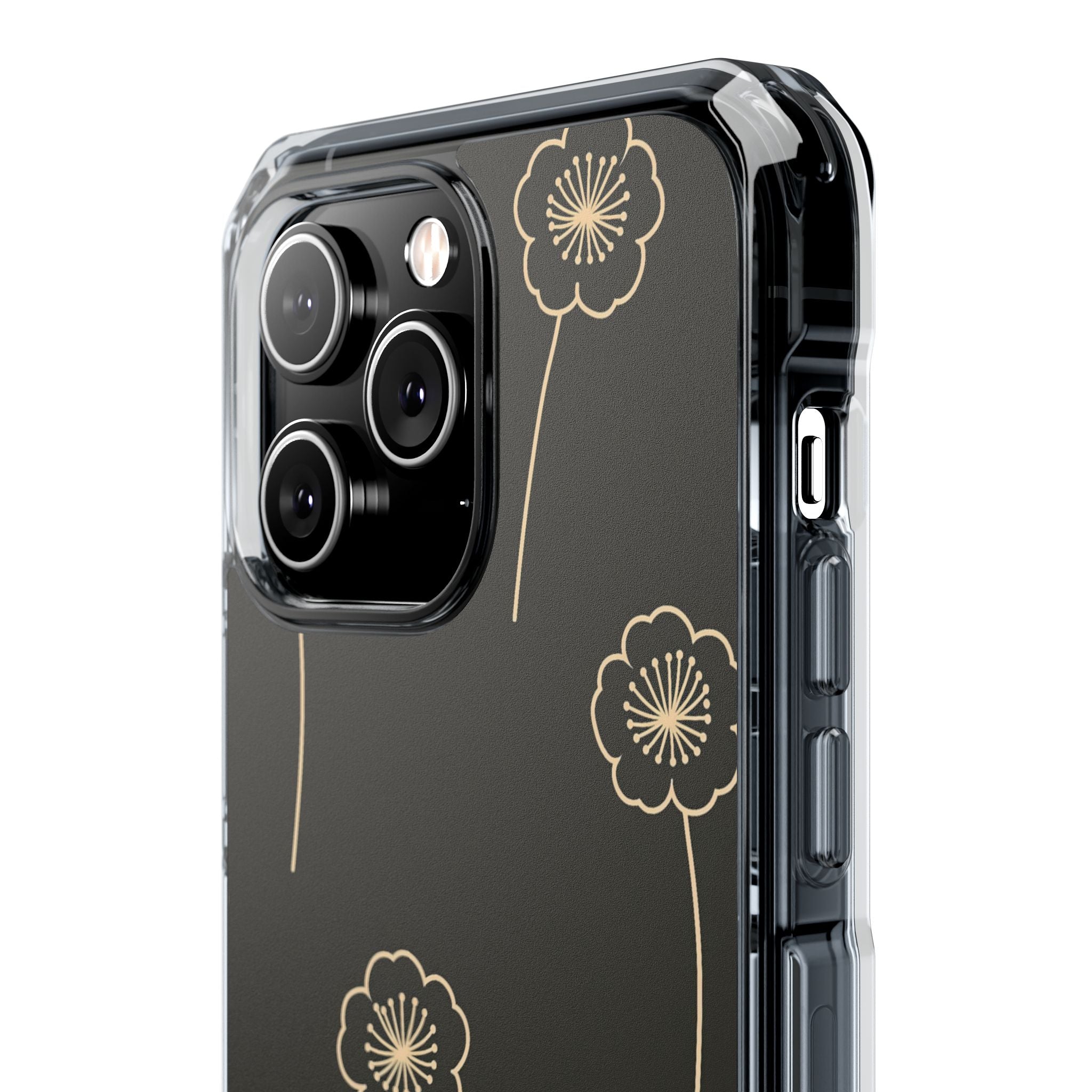 Black Impact MagSafe Phone Case for iPhone - Obsidian Sand Petals