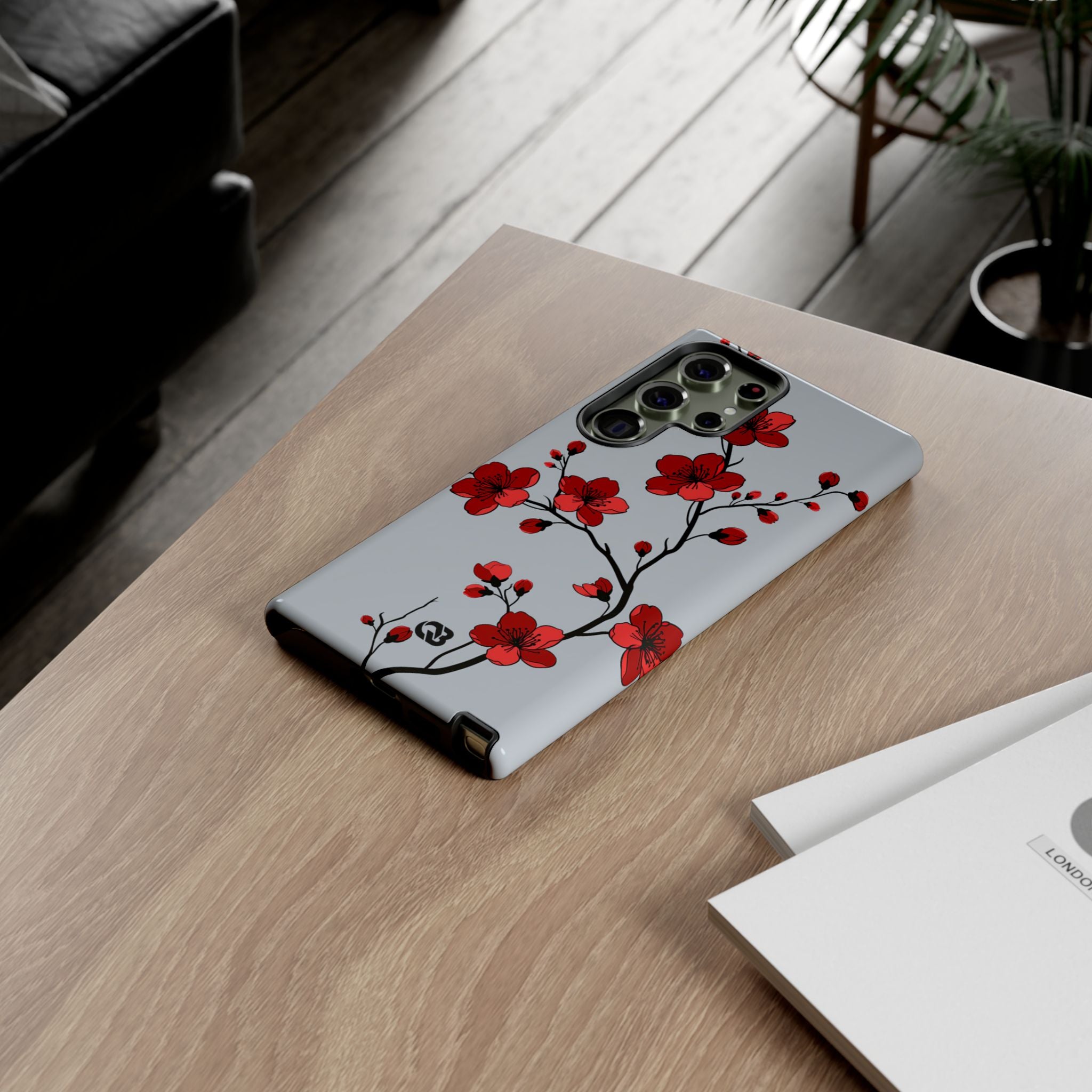 Grey Tough Phone Case for Samsung - Crimson Blossom Onyx