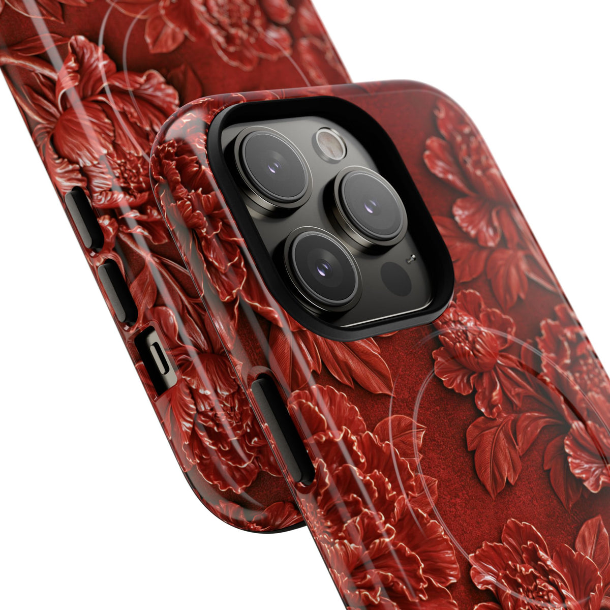 Cinnabar Peony Relief · Tough 2.0 Magnetic Phone Case for iPhone · Red