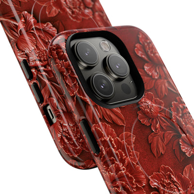 Cinnabar Peony Relief · Tough 2.0 Magnetic Phone Case for iPhone · Red