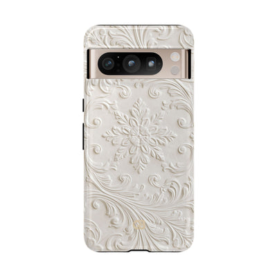 White Tough Phone Case for Google Pixel - Alabaster Floral Relief