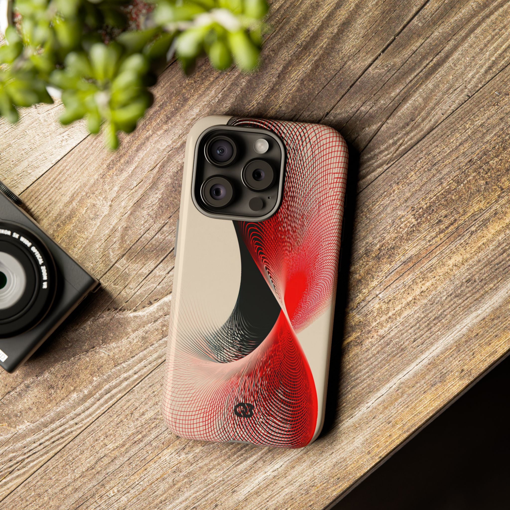 Red Tough Phone Case for iPhone - Crimson Grid Vortex
