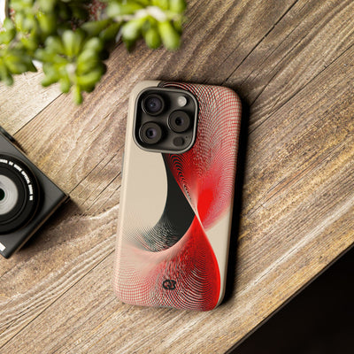 Red Tough Phone Case for iPhone - Crimson Grid Vortex