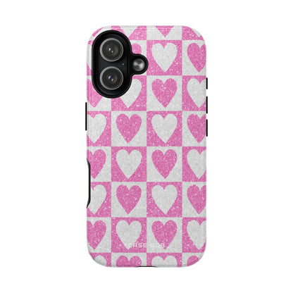 Glitter Heart Grid iPhone 17 Case - Tough+ - CASE•BOB