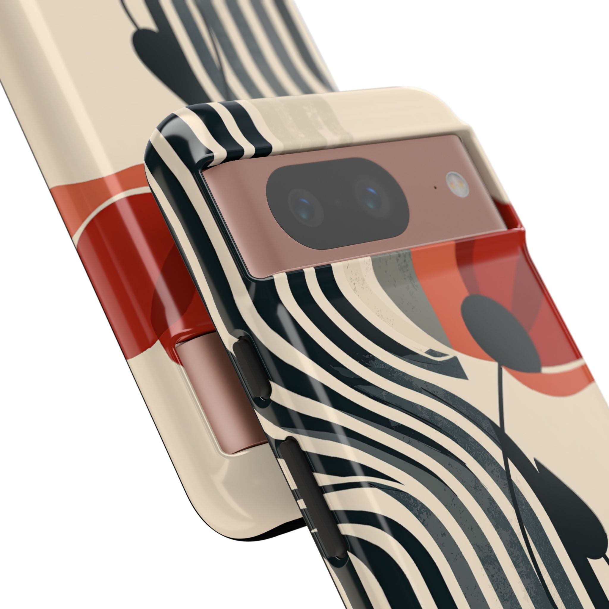 Beige Tough Phone Case for Google Pixel - Crimson Line Bloom