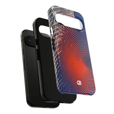 Blue Tough Phone Case for Google Pixel - Orange Orbit Grid