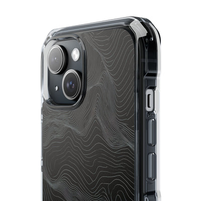 Black Impact MagSafe Phone Case for iPhone - Obsidian Topo Wireframe
