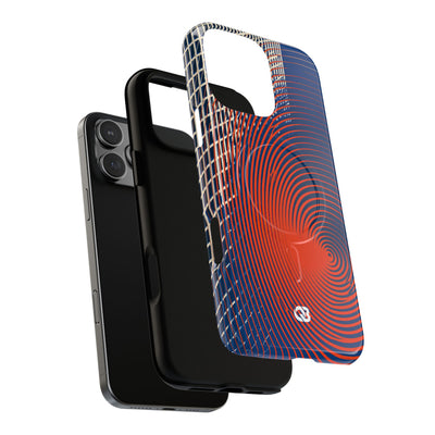 Blue Tough 2.0 Magsafe Phone Case for iPhone - Orange Orbit Grid