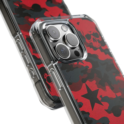 Crimson Skull Camo · Clear Impact Magnetic Phone Case for iPhone · Red