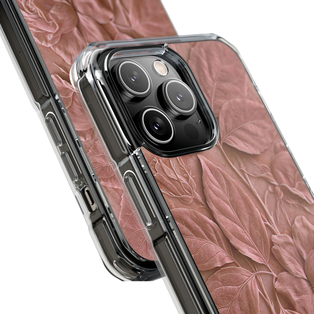 Blush Rose Relief · Clear Impact Magnetic Phone Case for iPhone · Pink