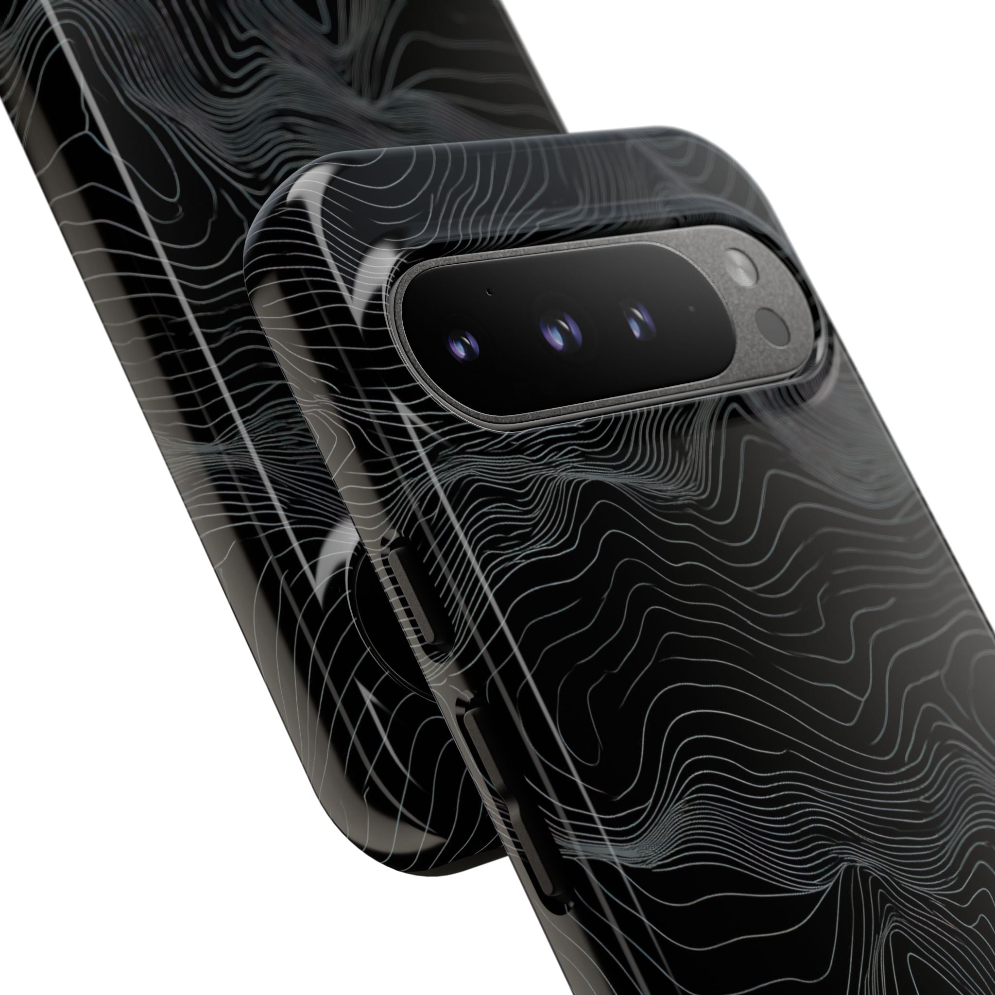 Black Tough Phone Case for Google Pixel - Obsidian Topo Wireframe