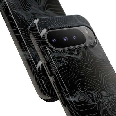 Black Tough Phone Case for Google Pixel - Obsidian Topo Wireframe