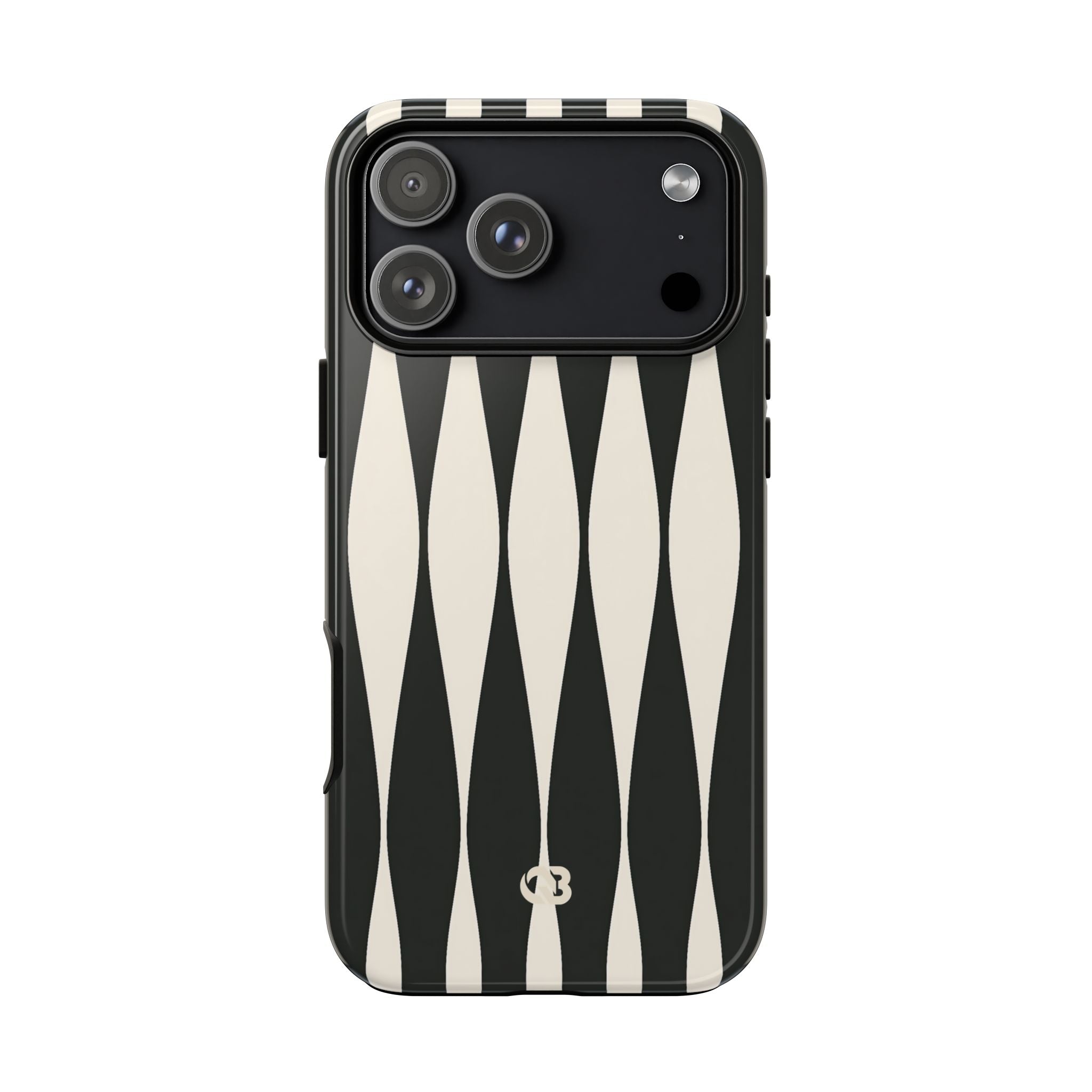 Black Tough Phone Case for iPhone - Ivory Spindle Grid