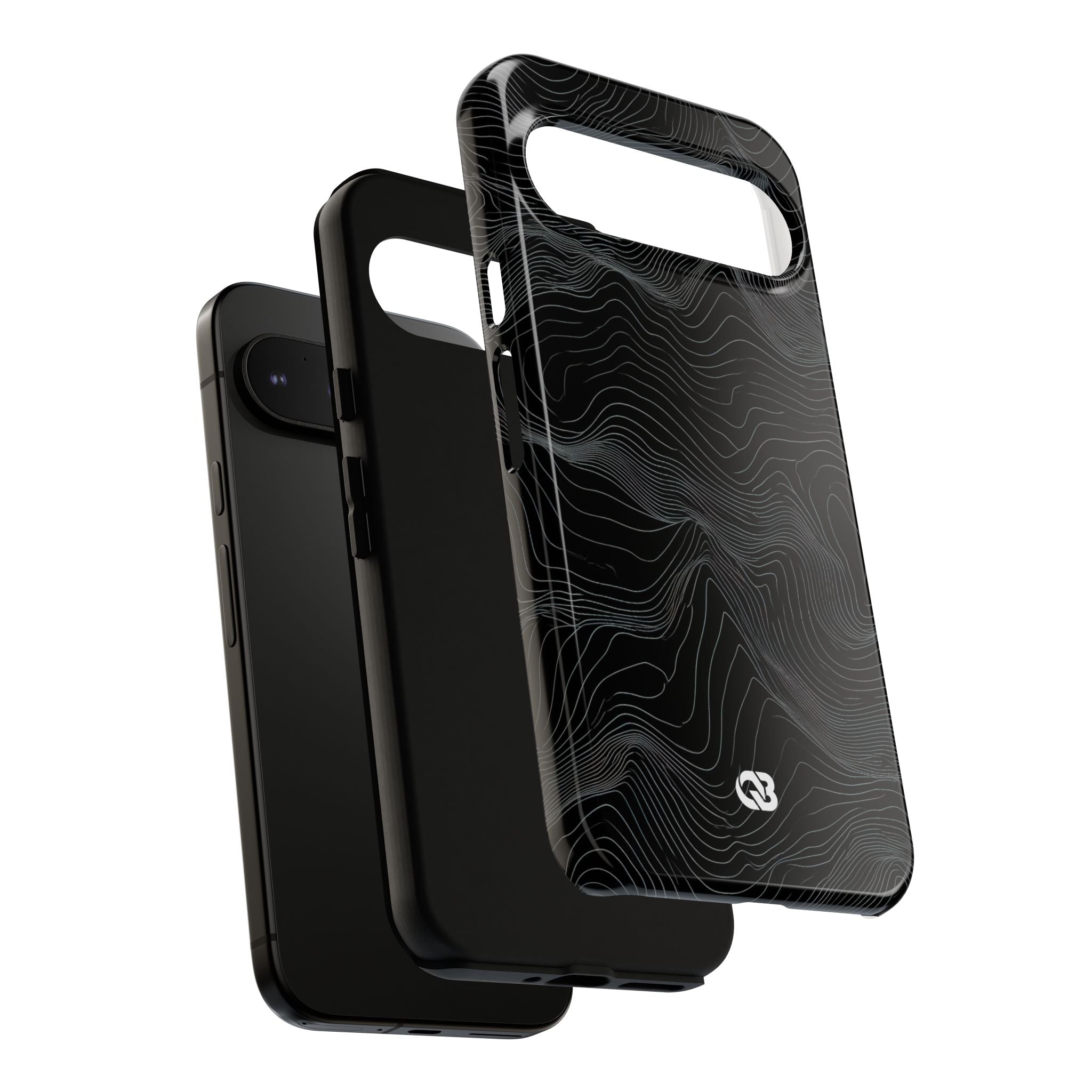 Black Tough Phone Case for Google Pixel - Obsidian Topo Wireframe