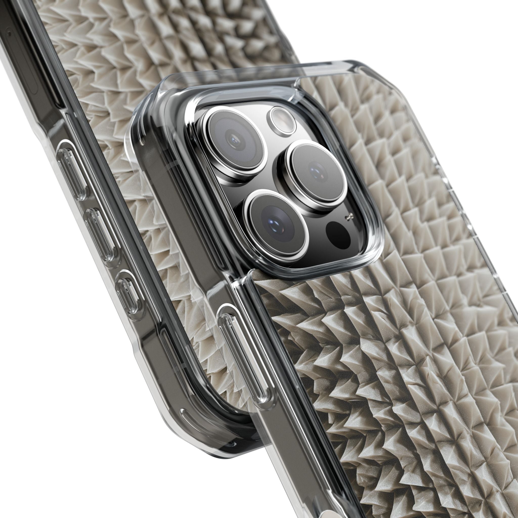 Beige Impact MagSafe Phone Case for iPhone - Bone Spiked Grid