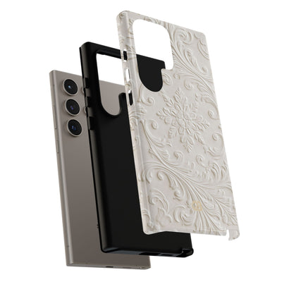 White Tough Phone Case for Samsung - Alabaster Floral Relief