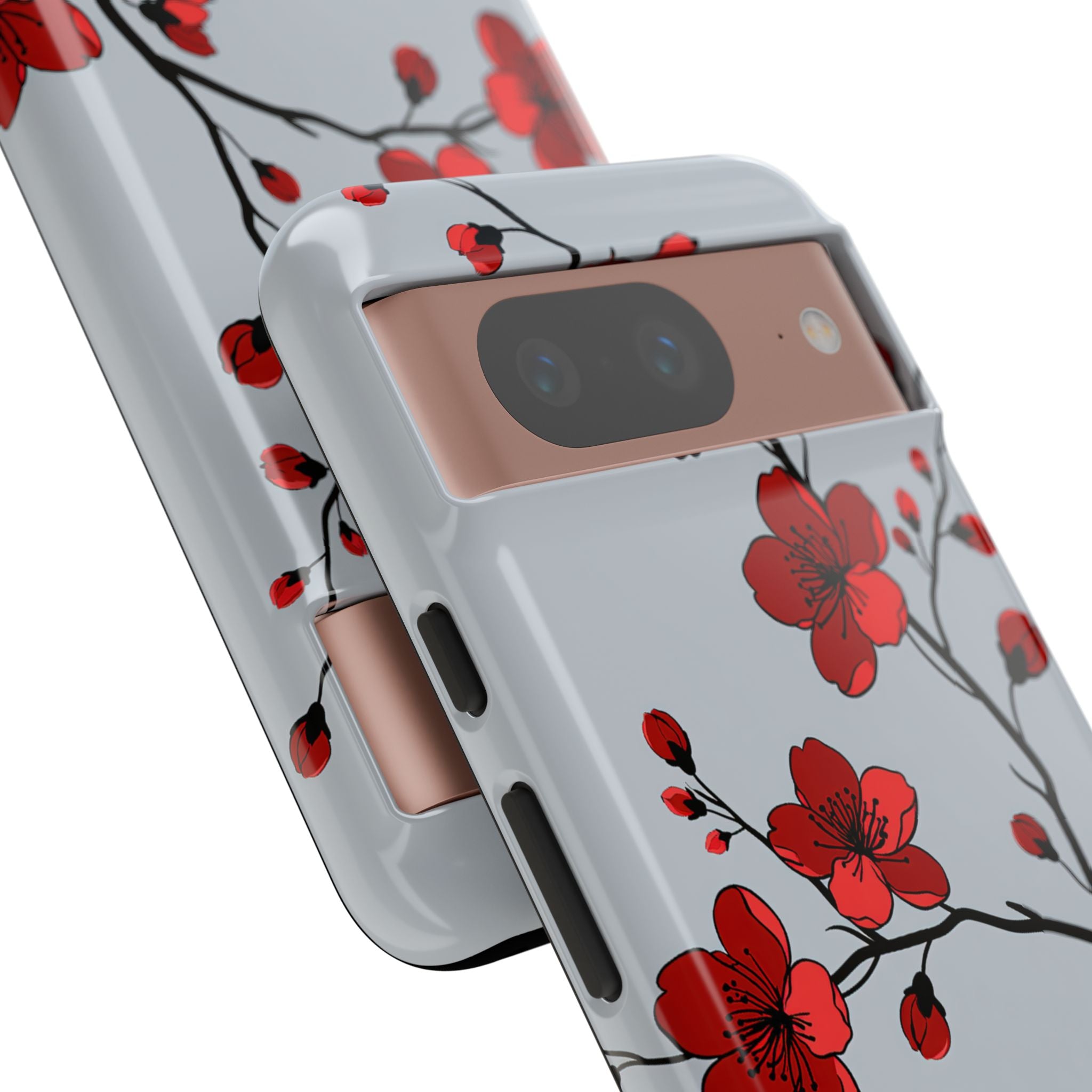 Grey Tough Phone Case for Google Pixel - Crimson Blossom Onyx