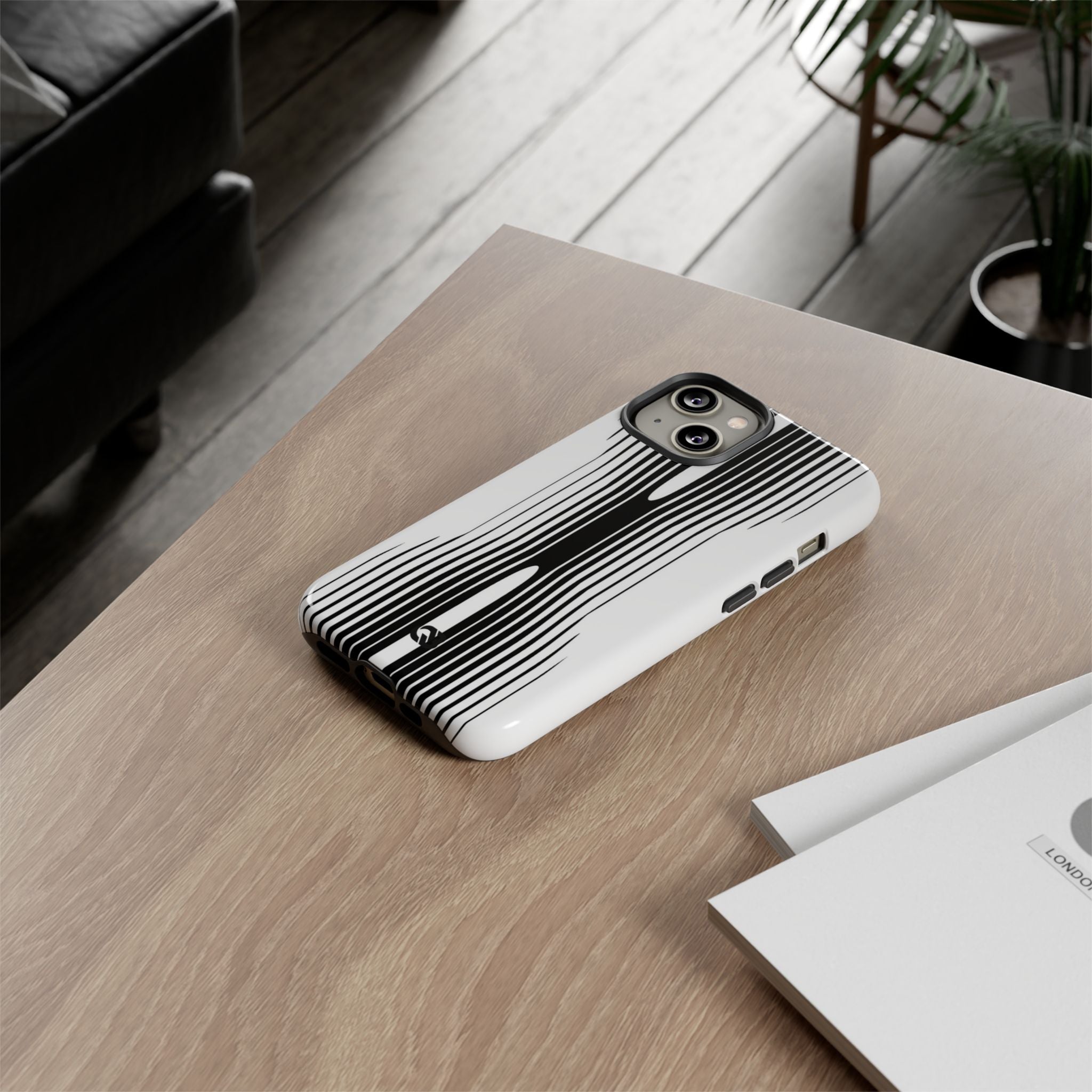White Tough Phone Case for iPhone - Kinetic Mono Distortion