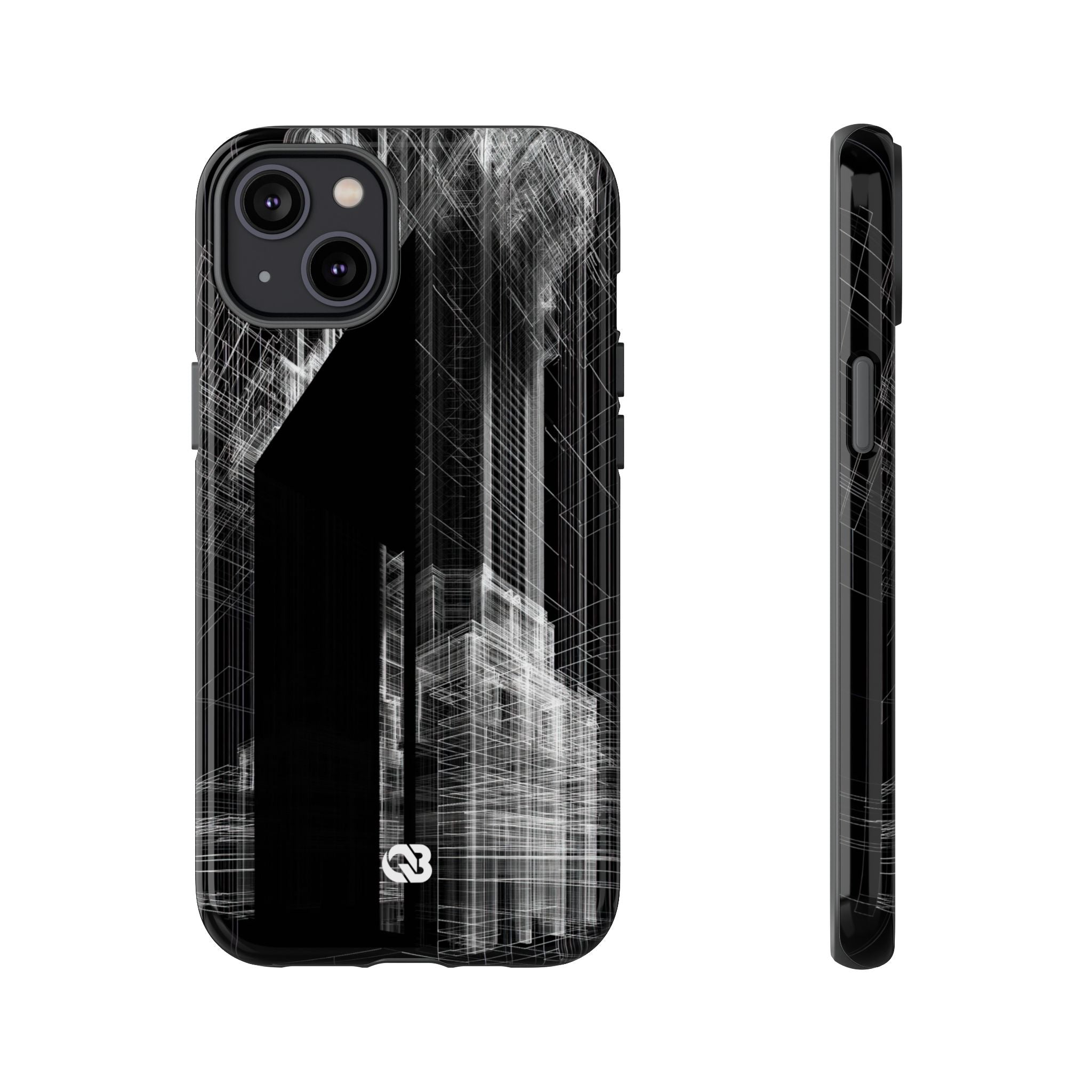 Black Tough Phone Case for iPhone - Ghost Urban Wireframe