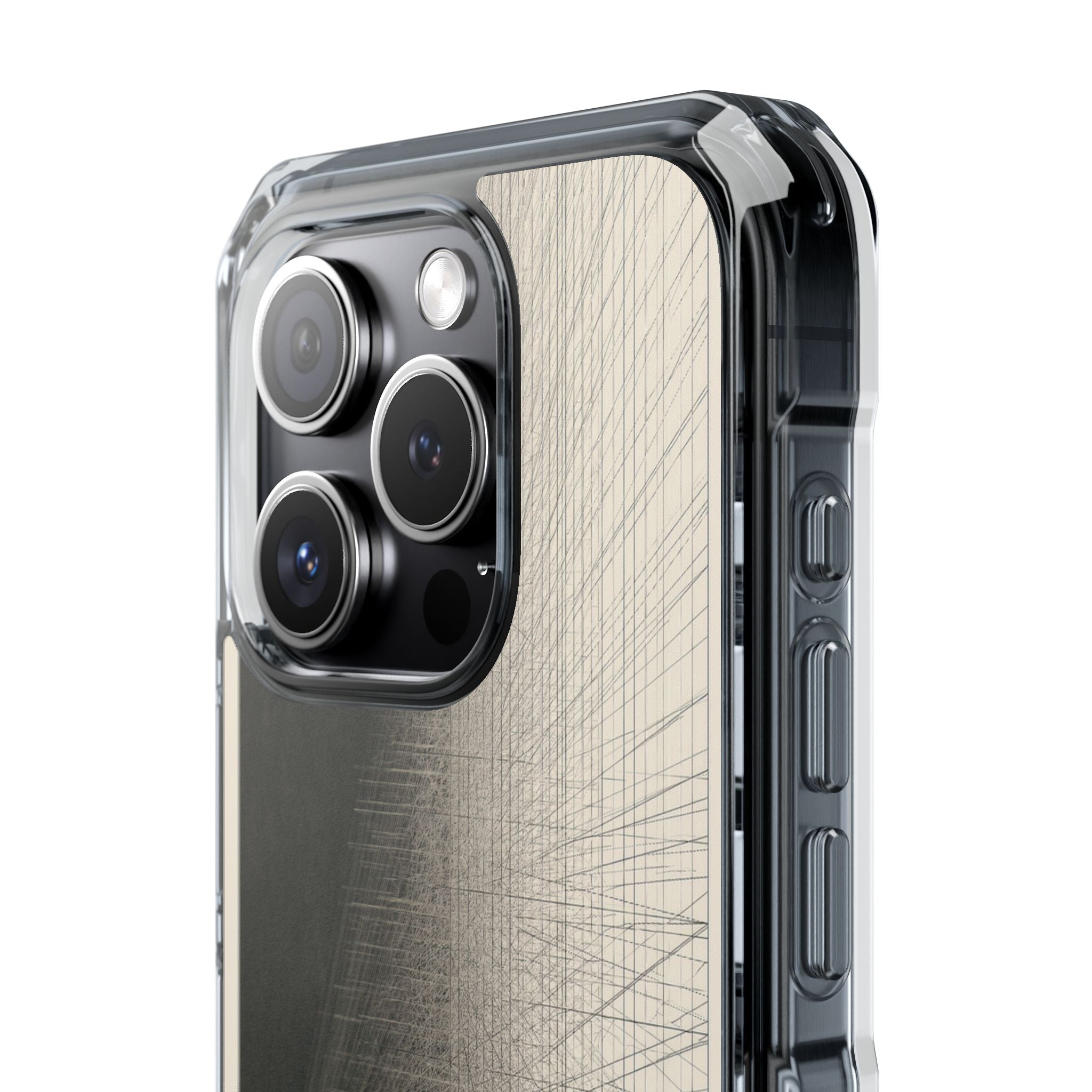 Beige Impact MagSafe Phone Case for iPhone - Brutalist Graphite Grid