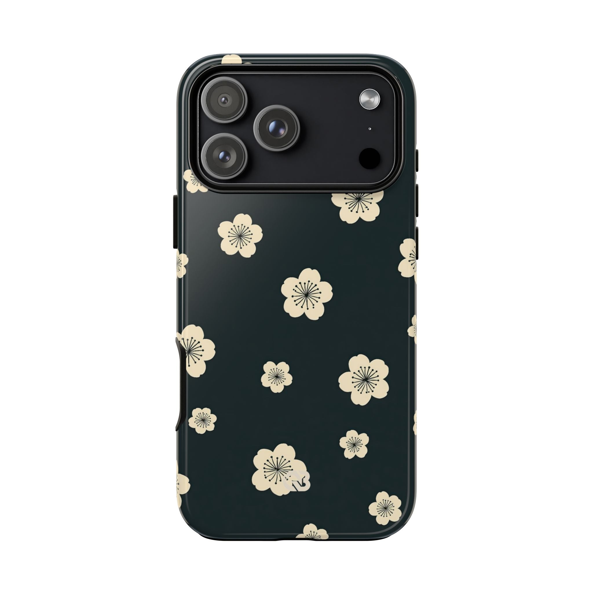 Teal Tough Phone Case for iPhone - Obsidian Cream Petals