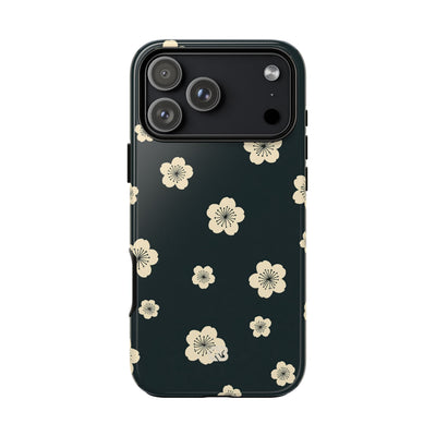 Teal Tough Phone Case for iPhone - Obsidian Cream Petals