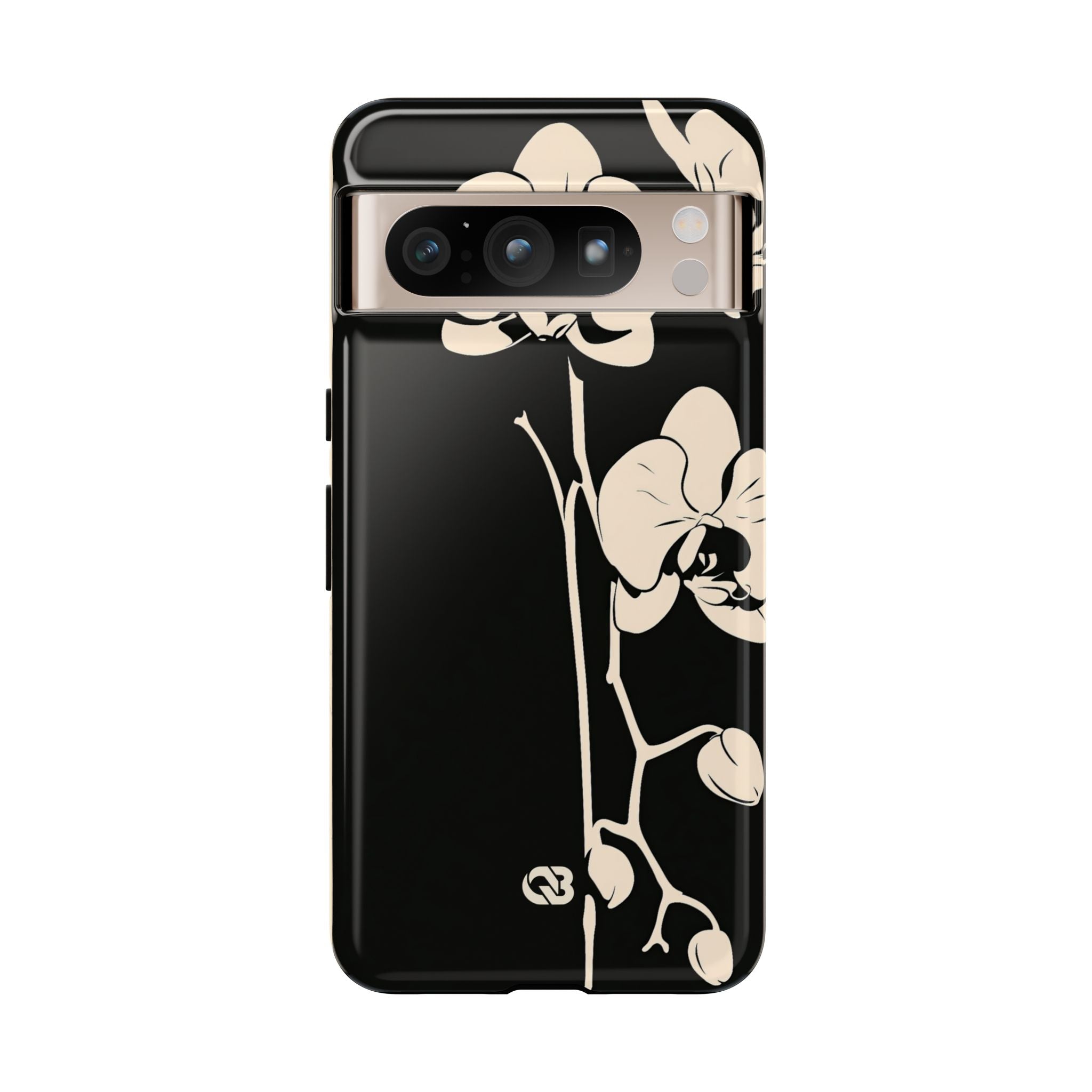 Black Tough Phone Case for Google Pixel - Obsidian Bone Orchid