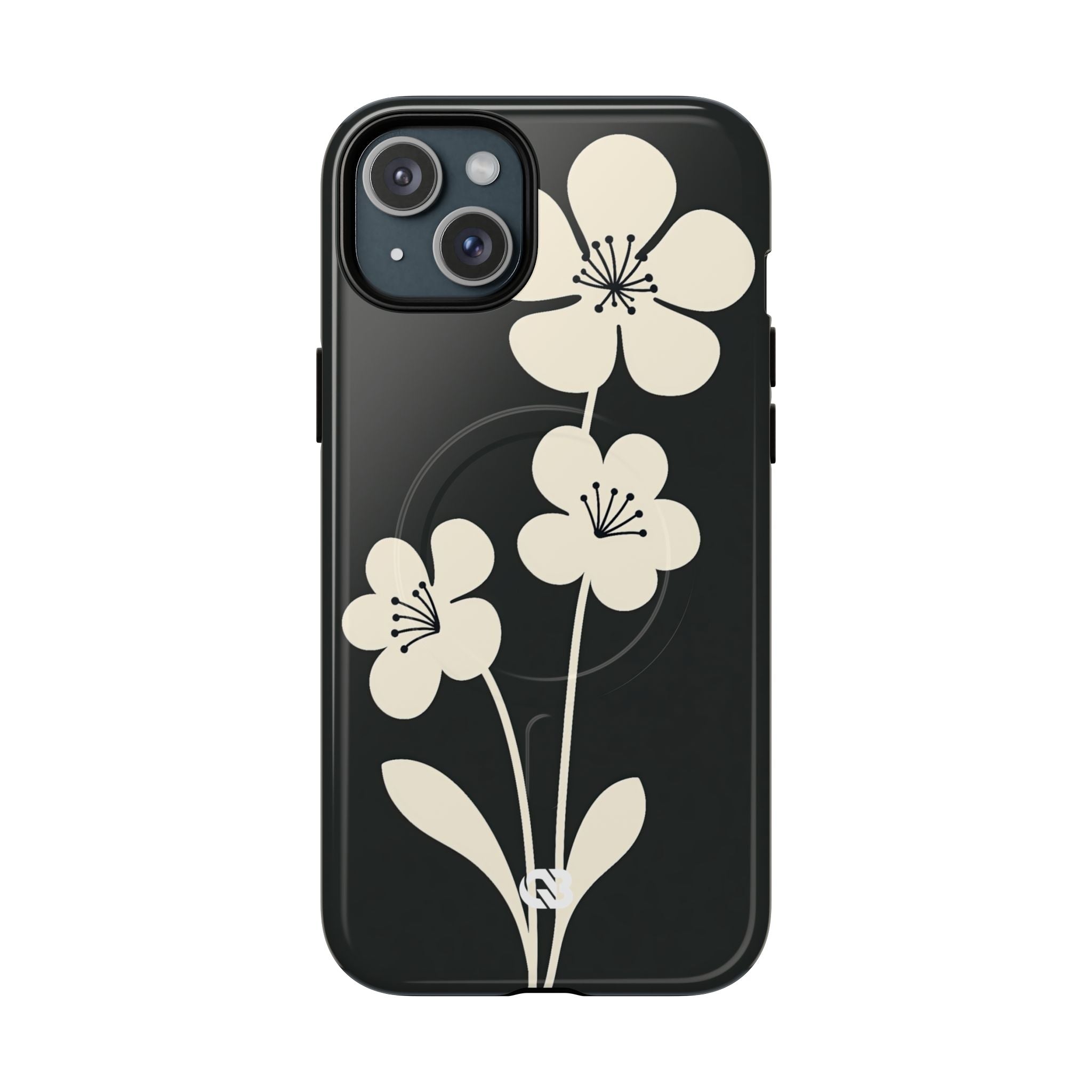 Black Tough 2.0 Magsafe Phone Case for iPhone - Obsidian Cream Bloom
