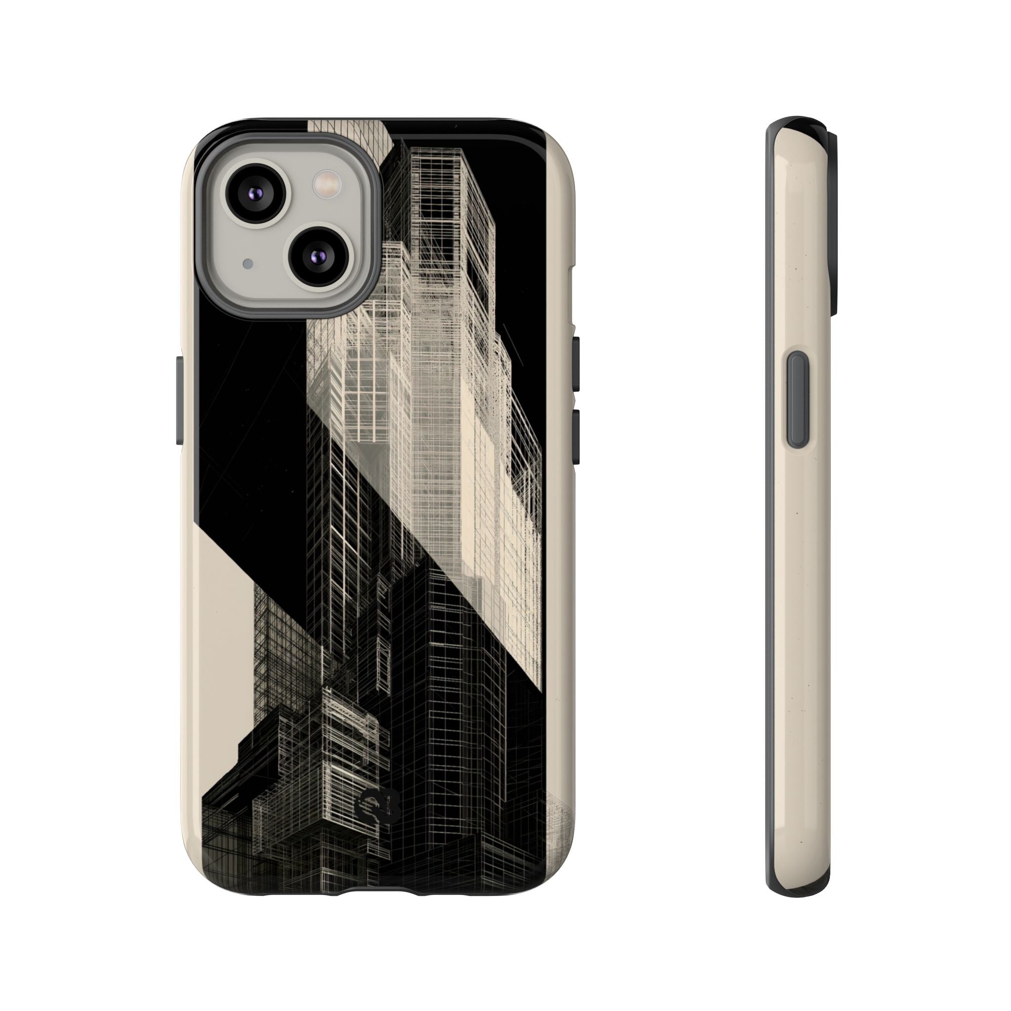 Beige Tough Phone Case for iPhone - Monolith Urban Grid