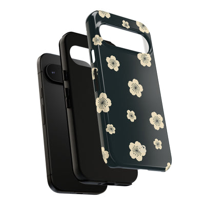 Teal Tough Phone Case for Google Pixel - Obsidian Cream Petals