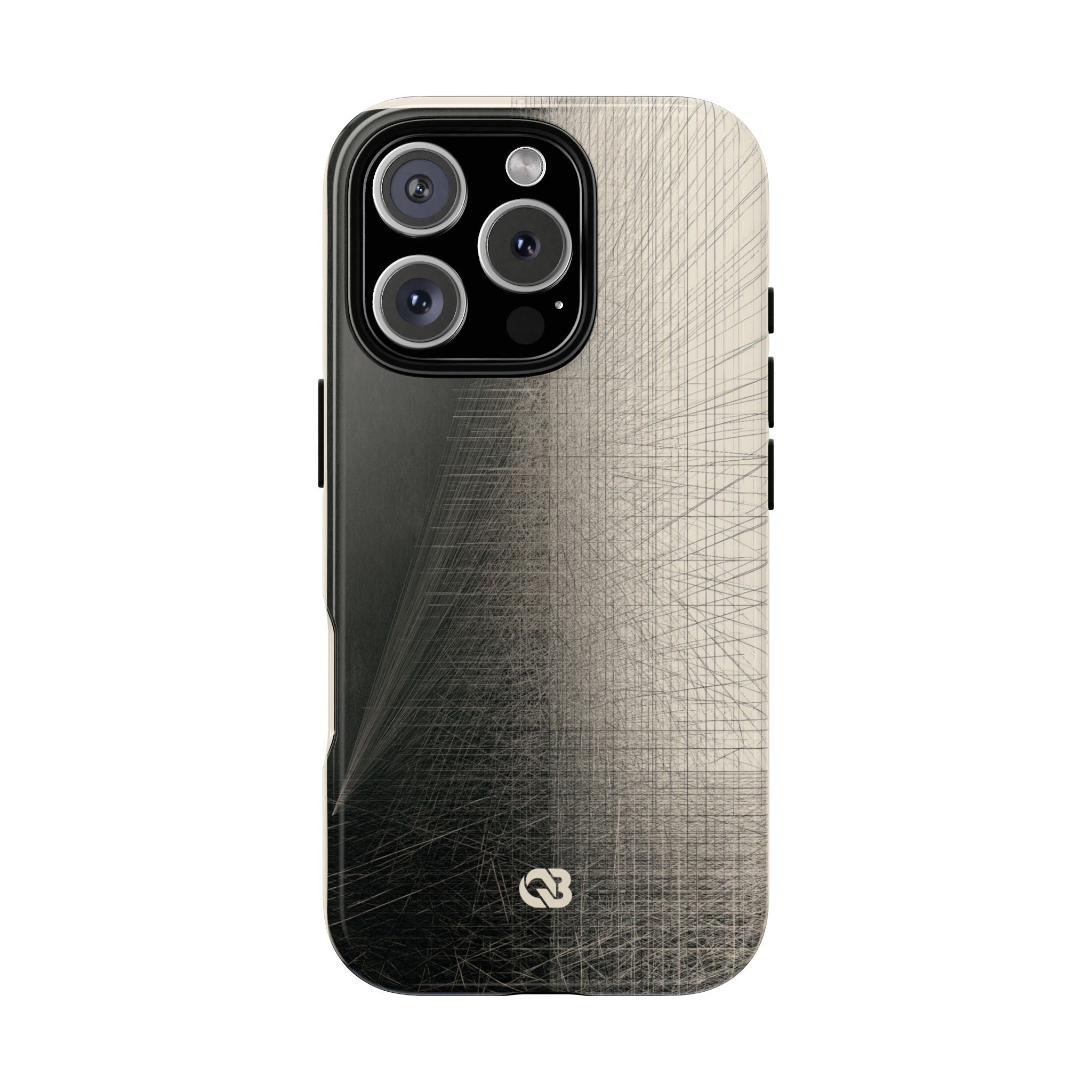 Beige Tough Phone Case for iPhone - Brutalist Graphite Grid