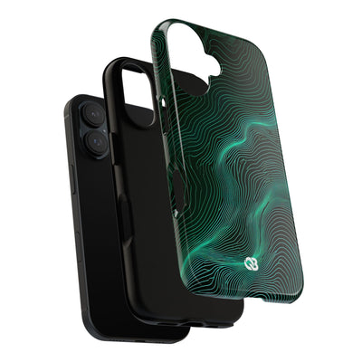 Teal Tough Phone Case for iPhone - Neon Jade Contour