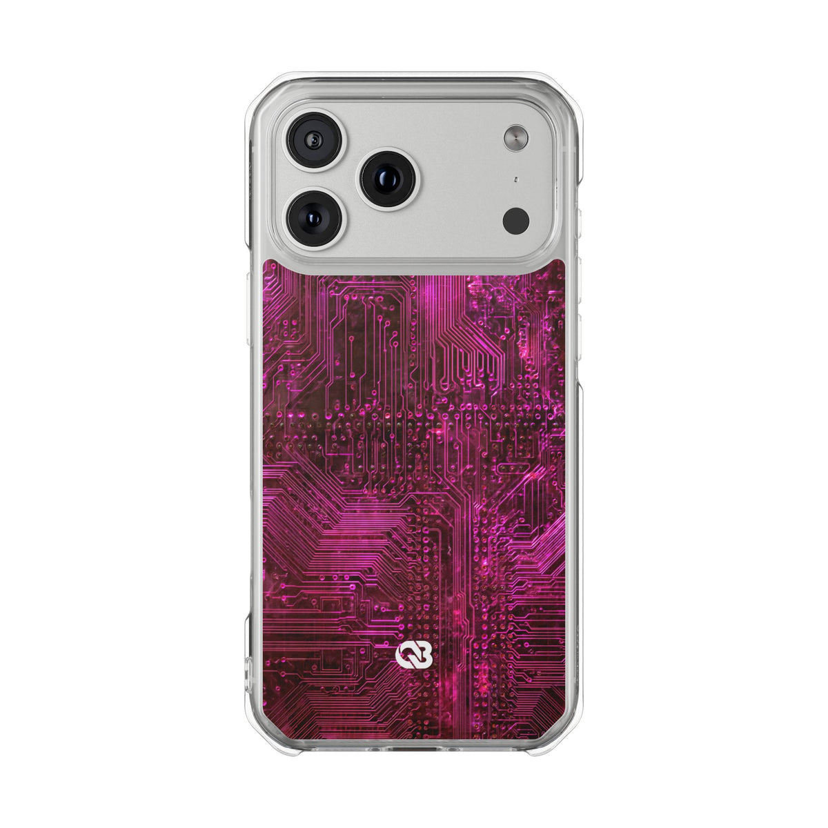 Magenta Circuit Trace · Clear Impact Magnetic Phone Case for iPhone · Pink