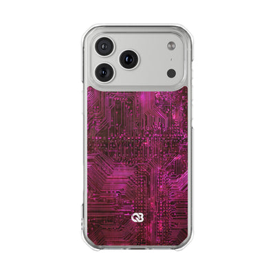 Magenta Circuit Trace · Clear Impact Magnetic Phone Case for iPhone · Pink