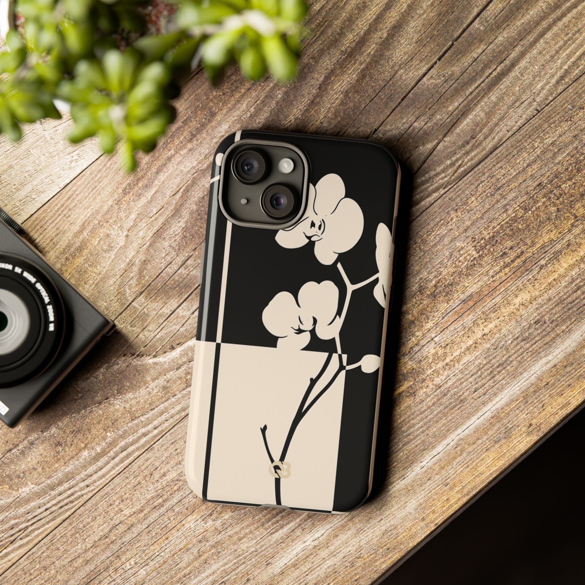 Beige Tough Phone Case for iPhone - Nocturnal Orchid Frame