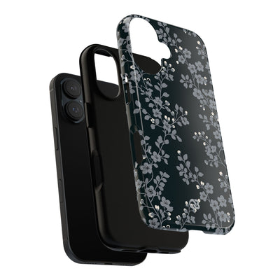 Black Tough Phone Case for iPhone - Midnight Slate Blossom