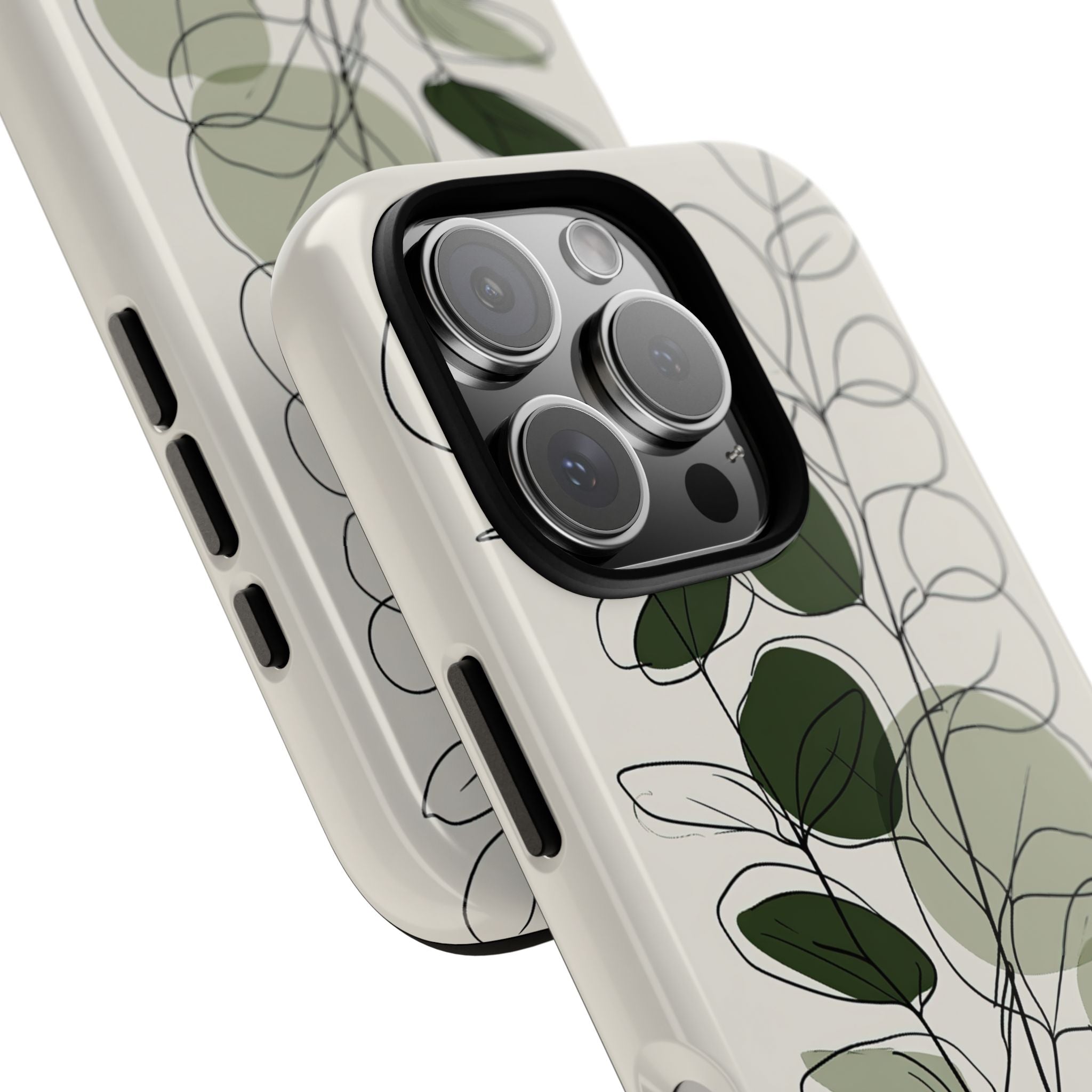 Green Tough Phone Case for iPhone - Muted Eucalyptus Sketch