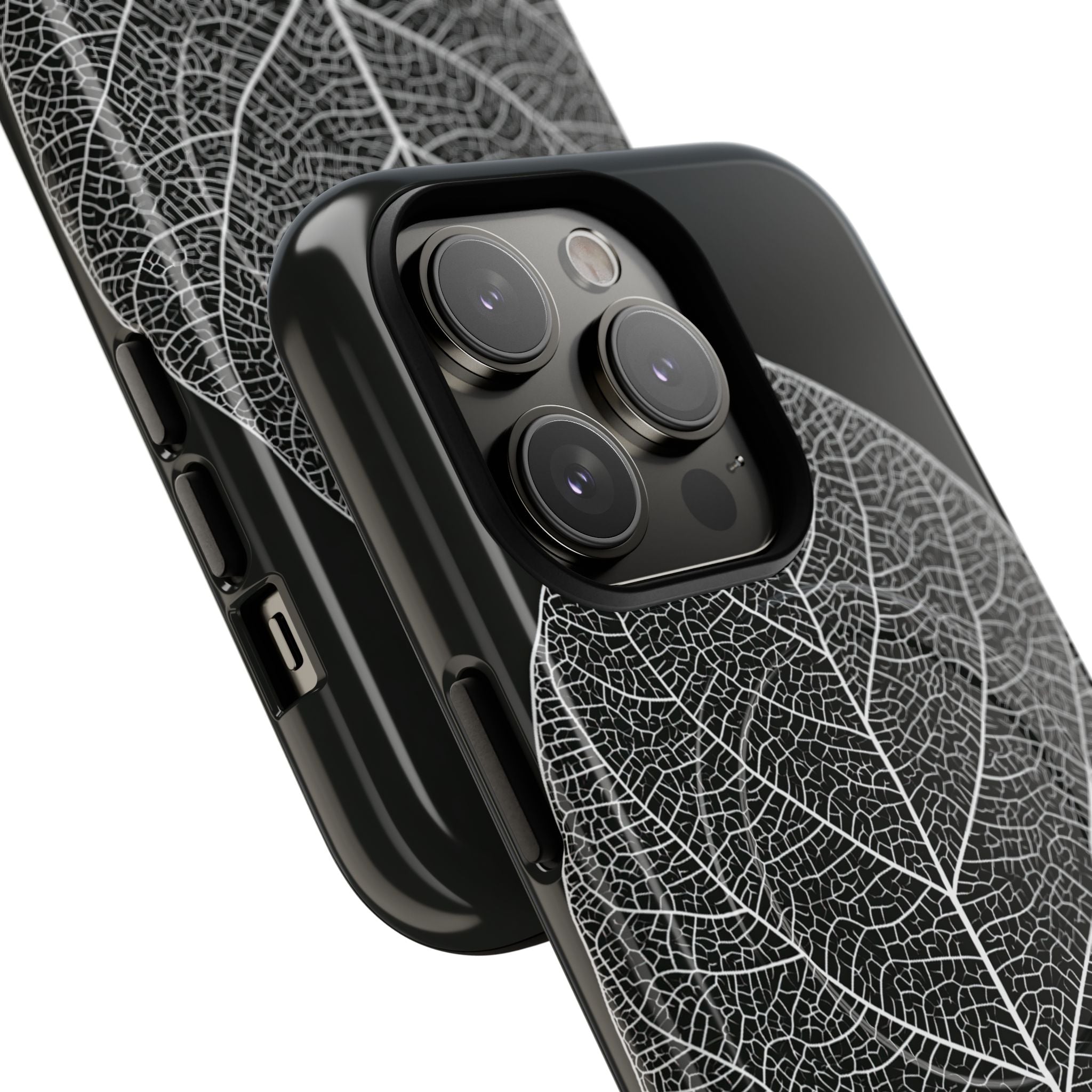 Black Tough 2.0 Magsafe Phone Case for iPhone - Bleached Leaf Lattice