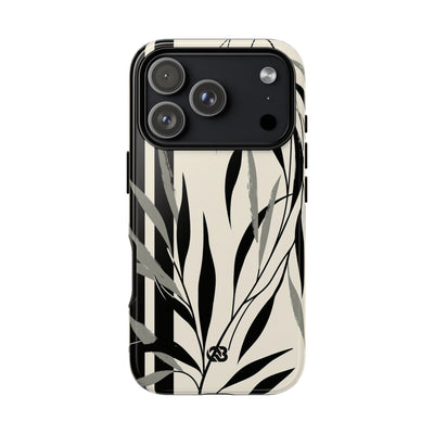 Beige Tough Phone Case for iPhone - Soot Leaf Sketch