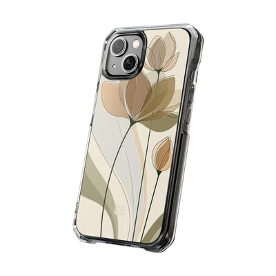 Beige Impact MagSafe Phone Case for iPhone - Muted Ochre Petals